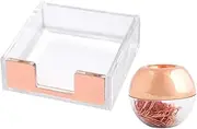 Buqoo Clear Sticky Memo Pad Holder 100 Rose Gold Magnetic Paper Clips Dispenser Desk Organizer Set for School Office and Personal Use