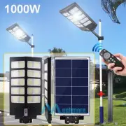 Commercial 1000W Solar LED Street Light PIR Sensor Dusk-to-Dawn Road Lamp+Timer