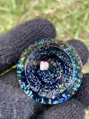 Glass Boro Marble 35mm Deep Space W/ Opal Stone HandMade Art Facet ￼Sculpture
