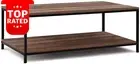 Wooden Coffee Table Metal Frame Rectangular 2-Tier Shelf Industrial Style Walnut