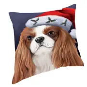 Christmas Cavalier King Charles Spaniel Dog with Santa Hat Throw Pillow 14x14