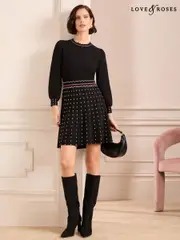 Love & Roses Black Petite Fine Gauge Scallop Detail Spot Knitted Mini Dress (AK8615) | $136