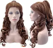 ANOGOL Hair Cap+Women Ponytail Wigs Curly Auburn Brown Cosplay Costume Wig for Halloween Costume Cosplay Wig, Curly Brown Wig Peluca De Princesa Brown Ponytail Wig For Halloween Party