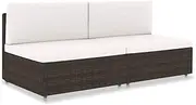 vidaXL 2-Seater Outdoor Modular Sectional Sofa - Weather-Resistant Poly Rattan, Powder-Coated Steel Frame, Removable Cushions, Brown