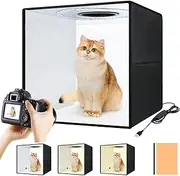 Photo Light Box Photography, Dsocool Bi-Color Dimmable 40 x 40 CM Background Studio Shooting Tent Kit, 3 Color PVC Backdrops, Foldable Picture Lightbox with 140 LED, 3000-5600K Lighting Booth