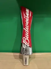 Budweiser Beer Tap Handle 13” Tall Bud Red Chrome Bowtie Design