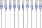 Monoprice 115152 SlimRun Cat6A Ethernet Patch Cable - Network Internet Cord - RJ45, Stranded, 550Mhz, UTP, Pure Bare Copper Wire, 10G, 30AWG, 1ft, White, 10-Pack