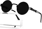 [AIEYEZO] Round Steampunk Sunglasses Circle Lennon Hippie Glasses Metal Frame 100% UV Blocking Lens
