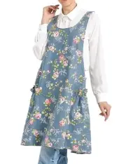 Cozy Adjustable Cross Back Aprons for Women with Pockets Cotton Rose Flower