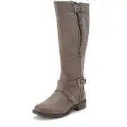 G By Guess Hertle 2 Tall Knee Riding Wide Calf Zip Plaid Taupe 5.5 New DK Gray