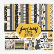 "Black & Yellow Cat Theme 12"x12" Double-Sided Scrapbook Cardstock Kit with Stic
