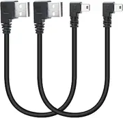 Short Mini USB Charging Cable 9inch, 90 Degree USB 2.0 A Male to Mini USB Right Angle Male Data Sync and Charge Cable, for Dash Cam, DigitalCamera, Hard Drive, MP3 Player, Phone (2Pcs)