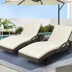Sun Lounge Wicker Lounger Outdoor Furniture Beach Chair Adjustable Cushion -GEX2