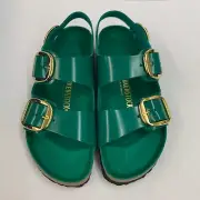 Birkenstock New w/ Box Milano Big Buckle High Shine Digital Green Leather Reg