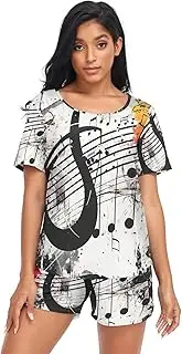 [RPLIFE] Splattered Music Note Music Pajama for Women Set, Short Sleeve Matching Set, Splattered Music Note Music, XX-Large