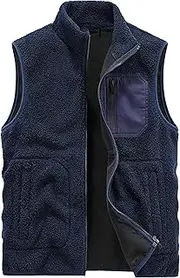 [Mkjuuior] Men Polar Fleece Vest Warm Fleece Windproof Sleeveless Vest Multi-Pocket Casual Full Zip Vest Coat