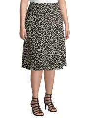 Terra & Sky Women's Plus Black/Leopard Print Slip Skirt - Sizes 1X & 3X - NWT