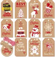 Christmas Gift Tags with String, 144 PCS Gift Tags for Christmas Presents with S