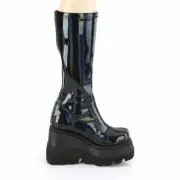Demonia Shaker-65 Black Hologram Platform Wedge Boots • Ships in 2-4 Weeks • ...