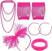 [TOGEVAL] 1set Retro Themed Party Accessories Headband Earrings Necklace Bracelet Gloves for Holiday Celebrations for Women Girls