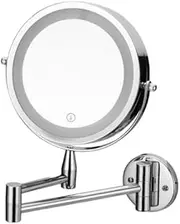 Wall Mounted Makeup Mirror with LED Lights and 1X/5X Magnifying 360° Swivel Extendable Vanity Mirror for Bathroom, Powered by Batteries (Not Included) 7 Inch,Chrome