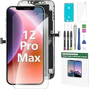 iPhone 12 Pro Max Screen Replacement Kit 6.7" LCD Display 3D Touch Full HD Digitizer Full Assembly Repair Kits Waterproof Frame Sticker+Screen Protector for A2342, A2410, A2412, A2411