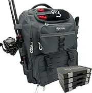 Baitium Fishing Backpack - 40L Tackle Bag With Cooler, Rod Holders, Perfect for Fishing Gear, Grey, Baitium Fishing Tackle Backpack With Rod Holders and Tackle Boxes Included