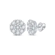 14k White Gold Round Diamond Octagon Cluster Earrings 1-1/2 Cttw