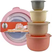 [Cook Easy] 4PCS Nesting Mixing Bowls Set with Lids, Round Deep Mixing Nesting Bowls, Versatile Plastic Meal Prep Bowls Set for Kitchen Mixing,Serving and Storage,Microwave & Freezer Safe
