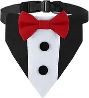Dog Tuxedo, Wedding Bandana Collar,Dog Birthday Suit, Adjustable Collar with Red Bow Tie, Wedding Formal Tuxedo Suit, with Detachable Bow Ties Collar and Scarf for Small Medium Large Dogs (L)