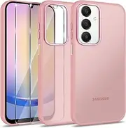 [Btstring] Case for Samsung Galaxy A25 with 2 Screen Protectors, Minimalist Translucent Matte Protective Case, Shockproof, Scratch-Resistant, Anti-Fingerprint Case, Pink