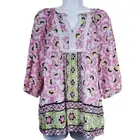 Crown & Ivy floral lotus peasant top with dainty ivory trim / Women's X-Small