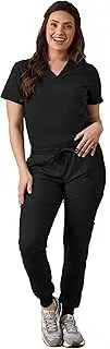 [Green Town] Women's V-Neck Tuck-In Top/Slim Fit Jogger Yoga Pant Scrub Set Medical Nursing GT 4FLEX Top and Pant