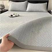 Adults Cooling Ice Silk Fabric Summer Sleeping Mat with 2 Pillowcases and Massage Textured Surface, Portable Bed Pad Fit Hot Sleepers Home Camping Travel