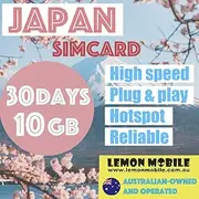 Lemon Mobile Japan Travel SIM Card 30 Days 10GB High-Speed Data | Hotspot Supported | Plug and Play SIM for Long-Term Visitors