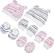 [LIGIGWASH] 2Sets Cotton Caps with Scratch Gloves Foot Covers Newborn Hand Covers Warm Mittens for Protection From Scratches and Cold Weather