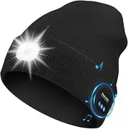 [HEYITOP] Bluetooth Beanie Hat with Lights,Unisex USB Rechargeable 6 LED Lights Hat,3 Modes (Low, High, Flash),Headlamp Cap with Wireless Headphones Gifts for Men Dad Teen Black