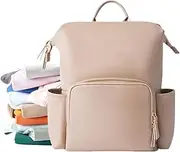 Sturdy Leather Diaper Bag, WaterResistant Travel Toddler Bags, PU Leather Mommy Daypack for Unisex, 16.14x13.78x7.87 inches Fashionable Diaper Backpack Parents, Creamy, Refer to description