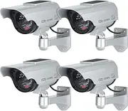 Hengu Dummy Camera Fake Surveillance Camera CCTV with Flashing LED Light Security Camera - Pack of 4 (Silver)