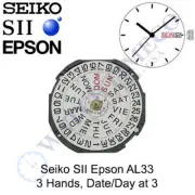 Genuine Seiko SII Epson AL33 Watch Movement Japan 3 Hands, Date/Day at 3
