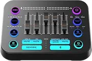 Gaming Audio Mixer, Streaming RGB PC Mixer, with 48V Phantom Power, BT, Individual Control, Volume Fader, Mute Button, for Podcast, Recording