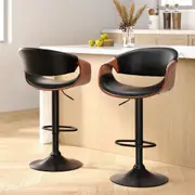 Set of 2 Maxwell Swivel Bar Stool Wooden with Black Leather