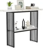 Giantex 2-Tier Console Table, 120CM, White Faux Marble Top, Gold Steel Frame, Modern Rectangular Entryway Table (Black+White)