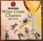 Sonoma Reserve Wine Glass Charms Nickel Plated Set Of 6 New 2004