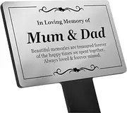 Mum & Dad Memorial Remembrance Plaque - Ground Stake - Silver and Black Acrylic, Weatherproof & Hardwearing, Outdoor, Grave Marker, Tribute, Plant Marker. Shipped Globally.