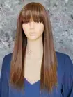 Light Brown/Blonde Long Flat Straight Bangs Heat OK Human Hair Blend Wig EVAZ