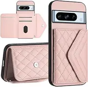 Case Compatible with Google Pixel 8 Pro Wallet Cover [PU Leather + Shell + Card Slot] Magnetic Clasp Kickstand Pink