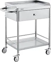 VEVOR Medical Cart, 2 Layers Stainless Steel Cart 220 lbs Weight Capacity, Lab Utility Cart with 360° Silent Wheels and a Drawer for Lab, Clinic, Kitchen, Salon