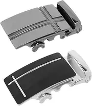 [F Fityle] 2pcs Metal Automatic Lock Ratchet Buckle Black Leather Belt Buckle 4cm Width