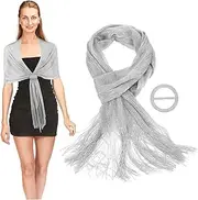 [FRCOLOR] Shawl for Women Elegant Silver Wrap Shawl for Formal Dress Versatile Shoulder Cover for Weddings Parties Special Occasions